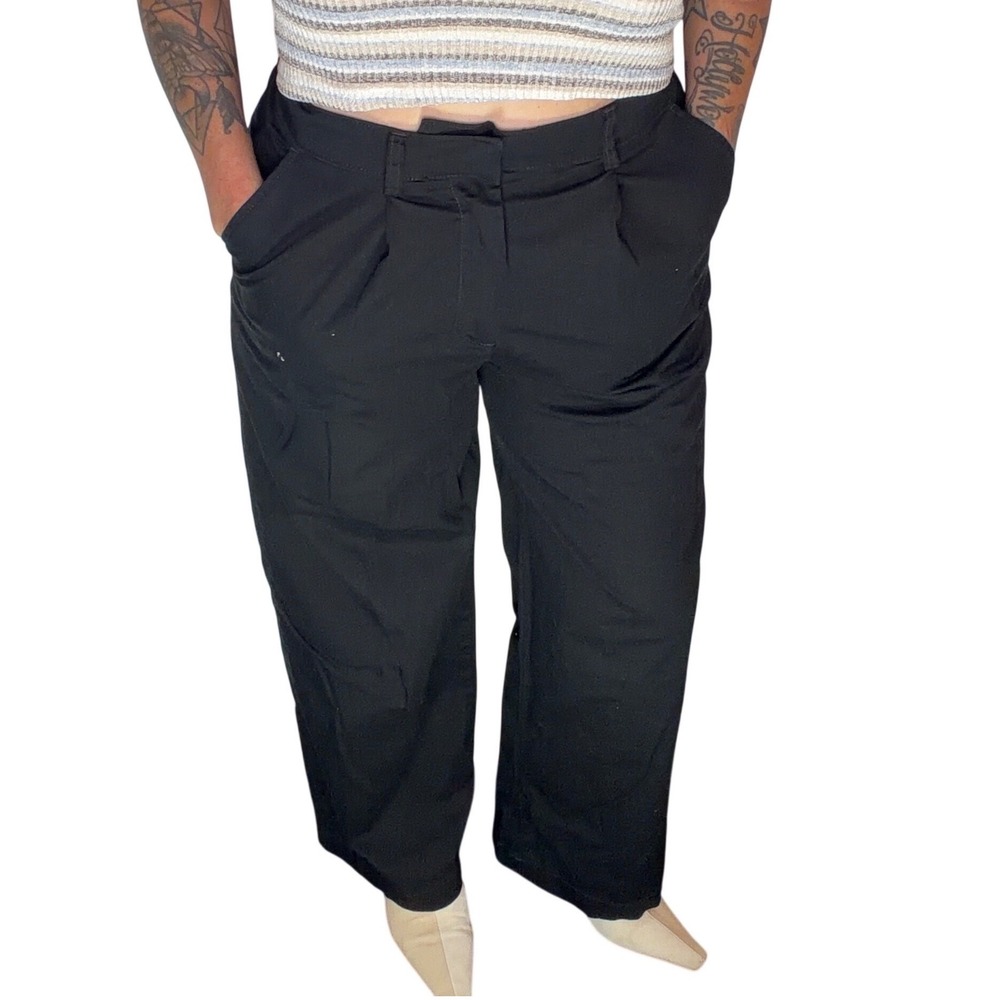 Joe Fresh Pleated Wide Leg Trousers Black Cotton Dark Academia Minimalist M
